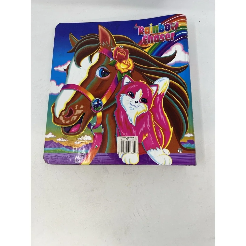 Vintage Lisa Frank 1990s Rainbow Chaser Metal Three Ring Binder Folder Horse Cat